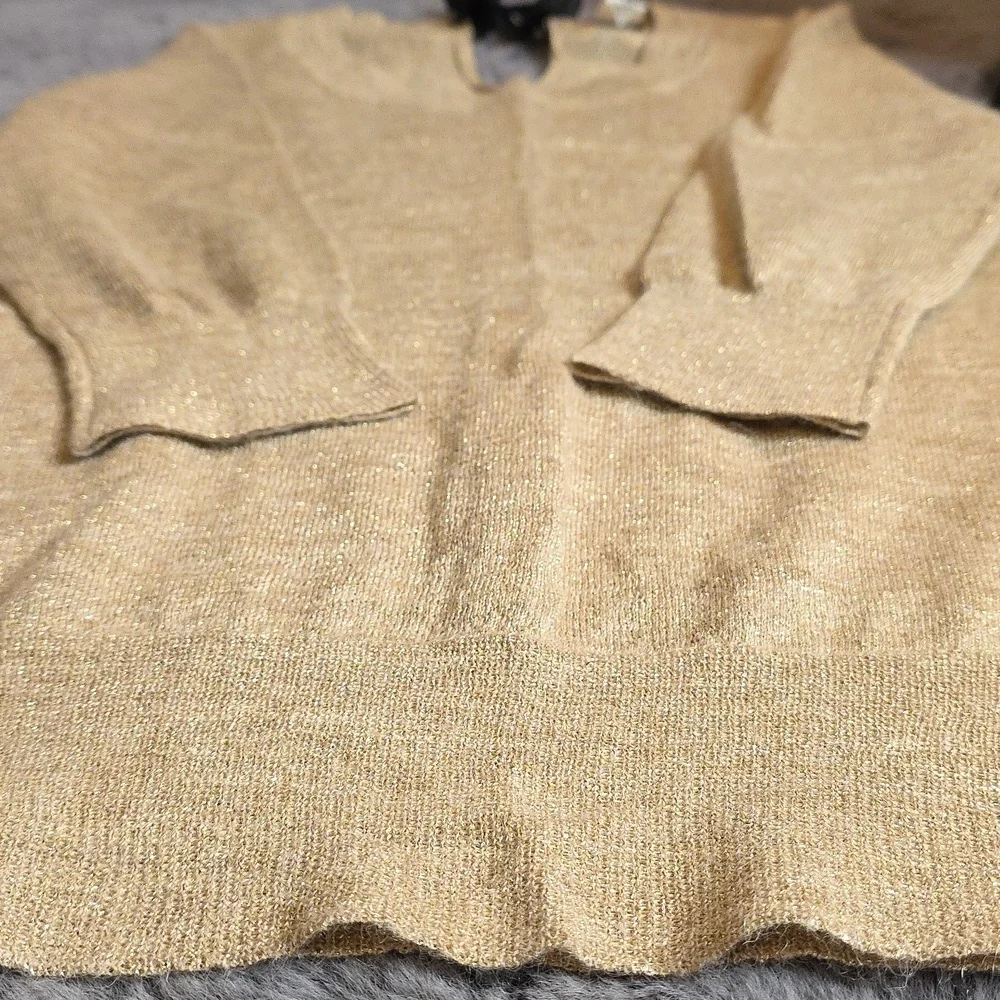J Crew Gold Metallic Shimer Alpaca Blend Lightweight sweater top Tie Back sz Med